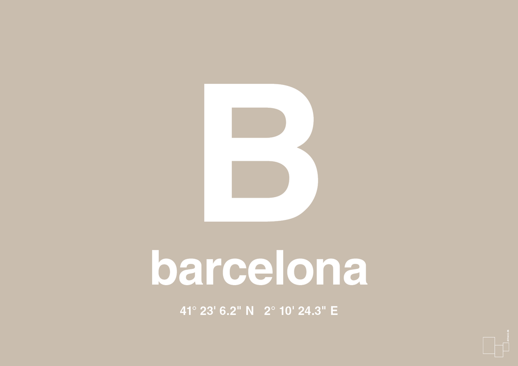 plakat: byplakat barcelona med koordinater - creamy mushroom-Byer-A1two3
