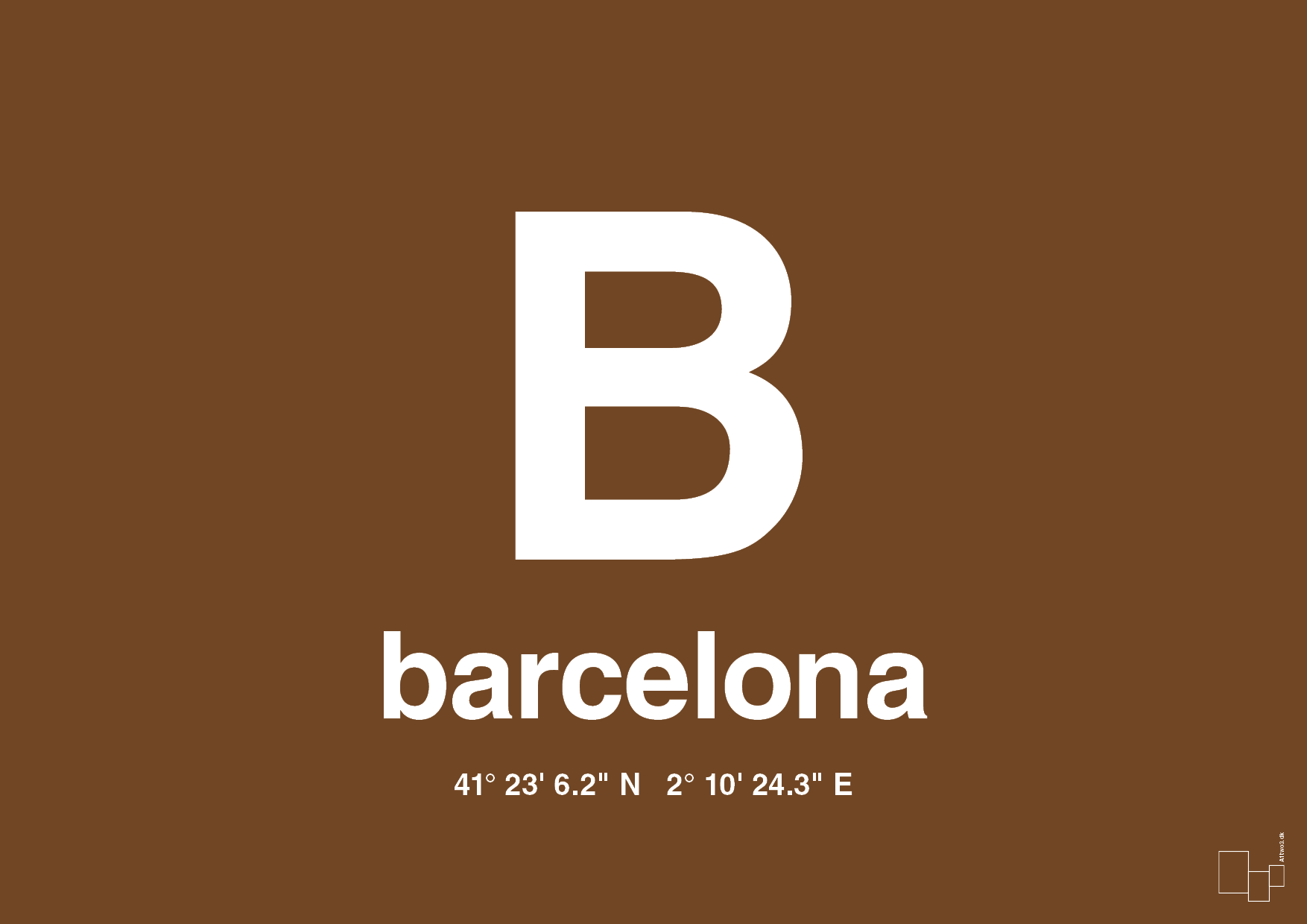 plakat: byplakat barcelona med koordinater - dark brown-Byer-A1two3