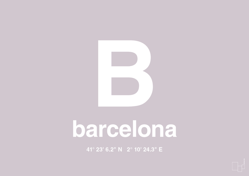 plakat: byplakat barcelona med koordinater - dusty lilac-Byer-A1two3