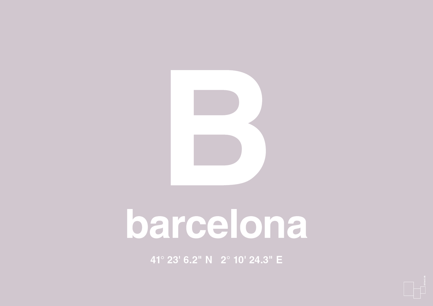 plakat: byplakat barcelona med koordinater - dusty lilac-Byer-A1two3
