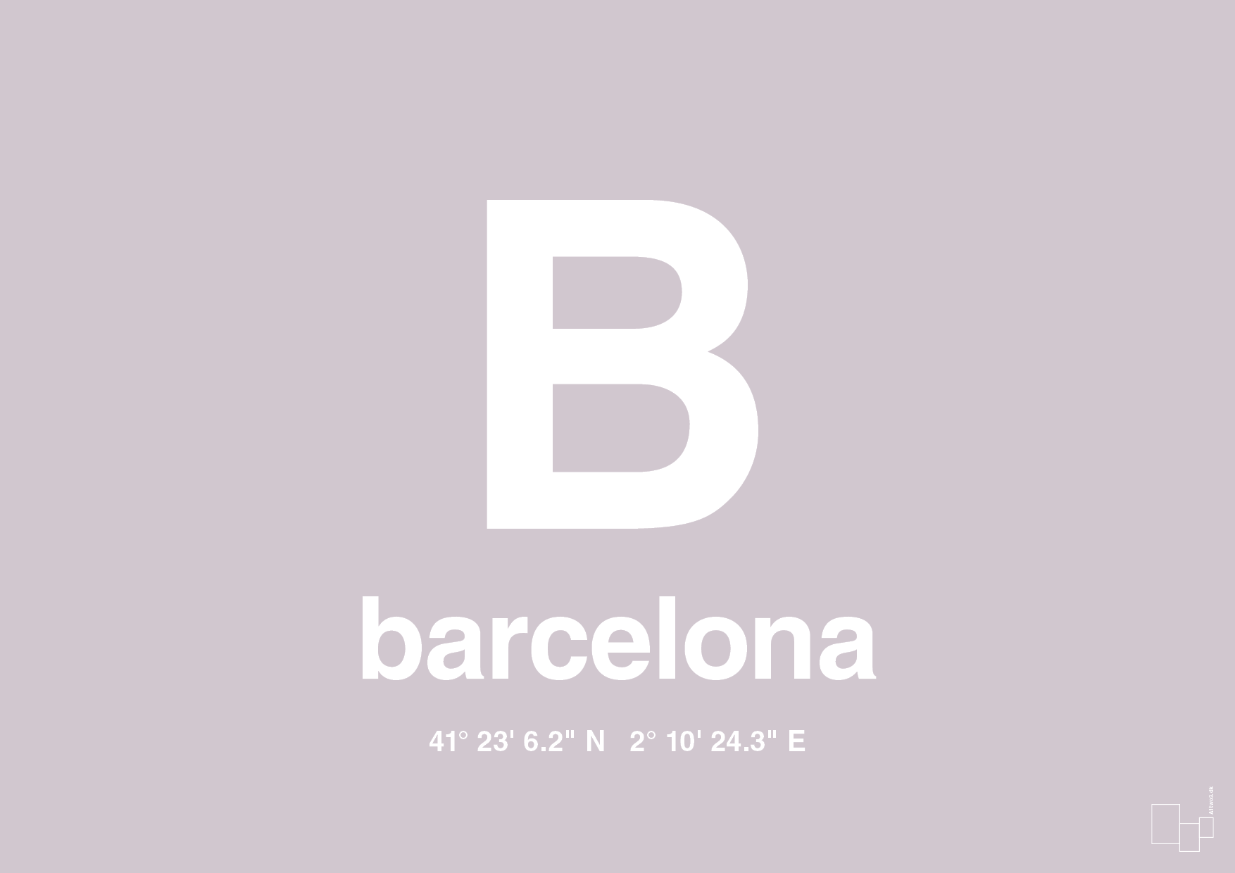 plakat: byplakat barcelona med koordinater - dusty lilac-Byer-A1two3