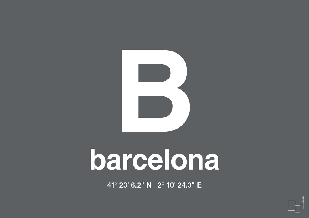 plakat: byplakat barcelona med koordinater - graphic charcoal-Byer-A1two3