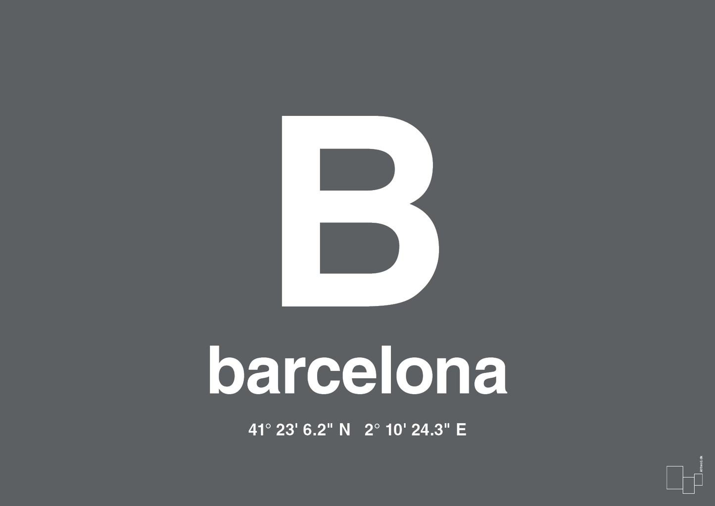 plakat: byplakat barcelona med koordinater - graphic charcoal-Byer-A1two3