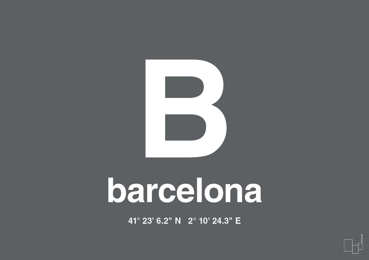 plakat: byplakat barcelona med koordinater - graphic charcoal-Byer-A1two3