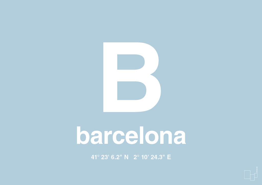 plakat: byplakat barcelona med koordinater - heavenly blue-Byer-A1two3