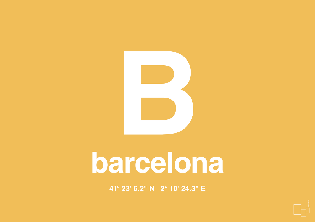 plakat: byplakat barcelona med koordinater - honeycomb-Byer-A1two3