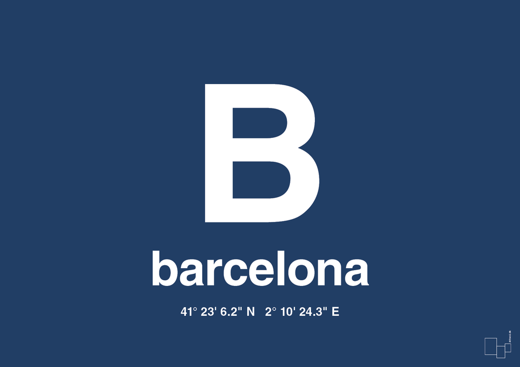 plakat: byplakat barcelona med koordinater - lapis blue-Byer-A1two3