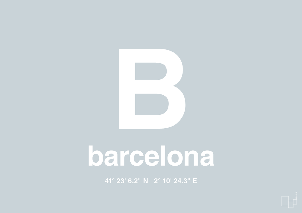 plakat: byplakat barcelona med koordinater - light drizzle-Byer-A1two3