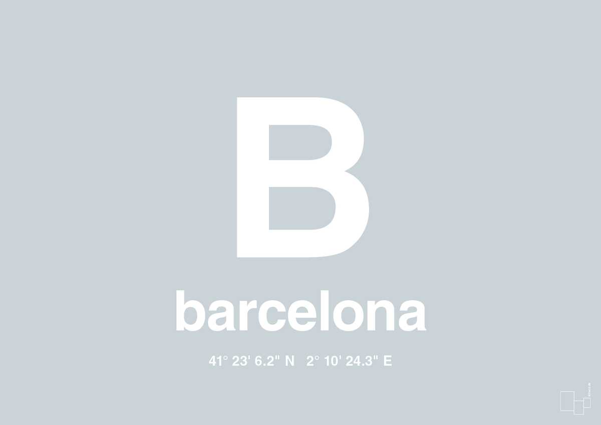plakat: byplakat barcelona med koordinater - light drizzle-Byer-A1two3