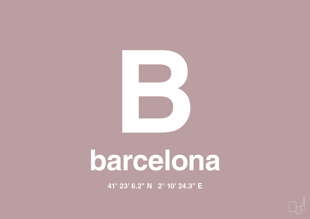 plakat: byplakat barcelona med koordinater - light rose-Byer-A1two3