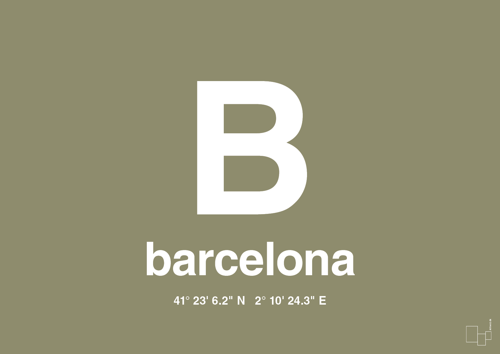 plakat: byplakat barcelona med koordinater - misty forrest-Byer-A1two3
