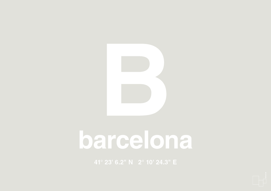 plakat: byplakat barcelona med koordinater - painters white-Byer-A1two3