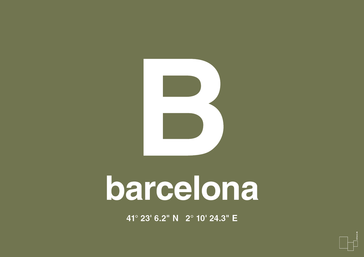 plakat: byplakat barcelona med koordinater - secret meadow-Byer-A1two3