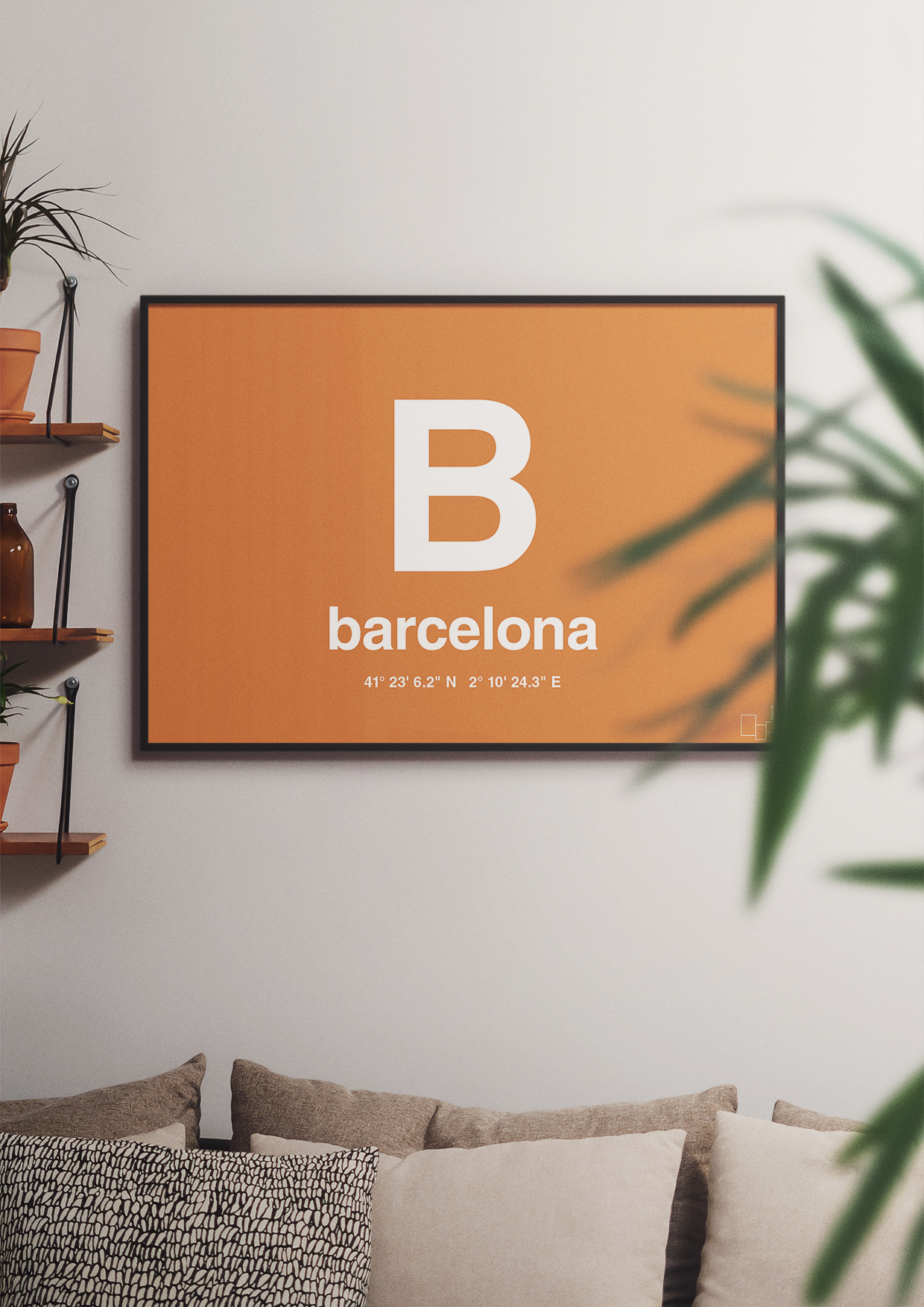plakat: byplakat barcelona med koordinater - graphic charcoal-Byer-A1two3