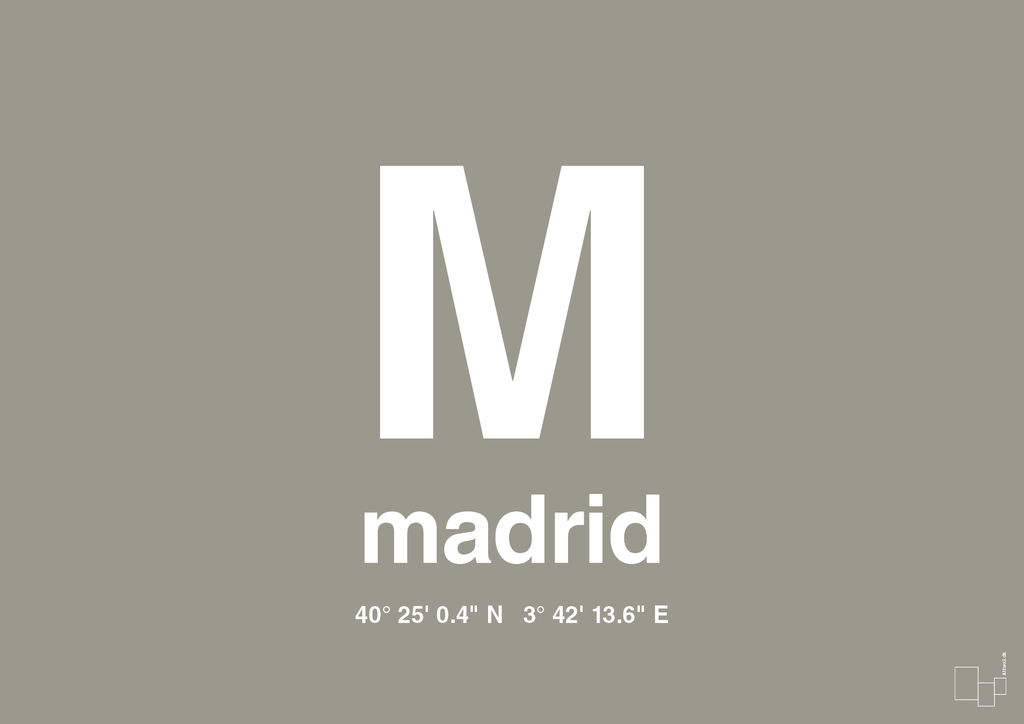 plakat: byplakat madrid med koordinater - battleship gray-Byer-A1two3