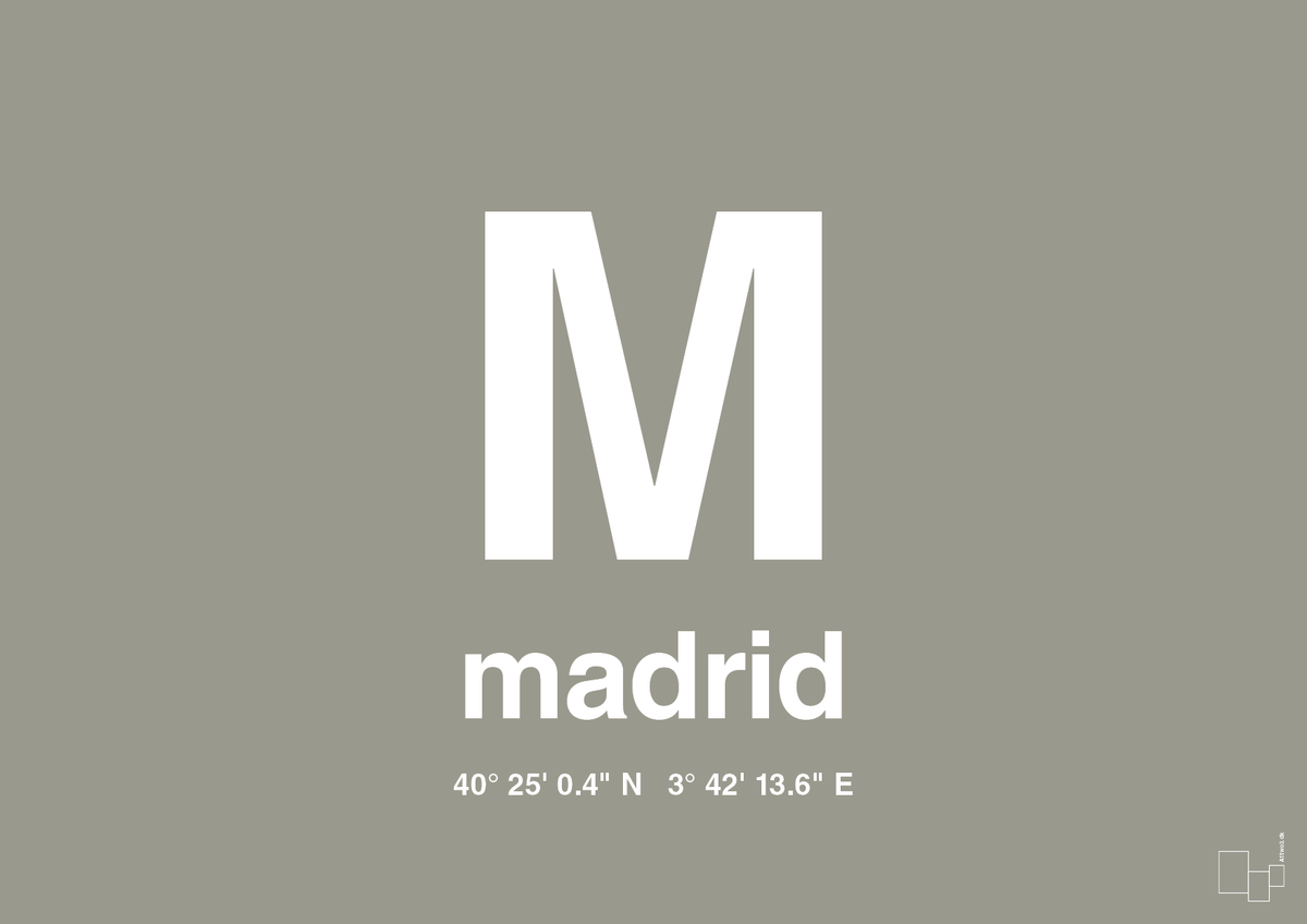 plakat: byplakat madrid med koordinater - battleship gray-Byer-A1two3
