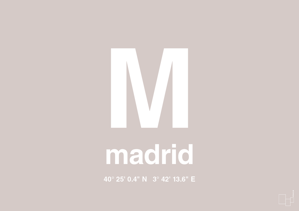 plakat: byplakat madrid med koordinater - broken beige-Byer-A1two3
