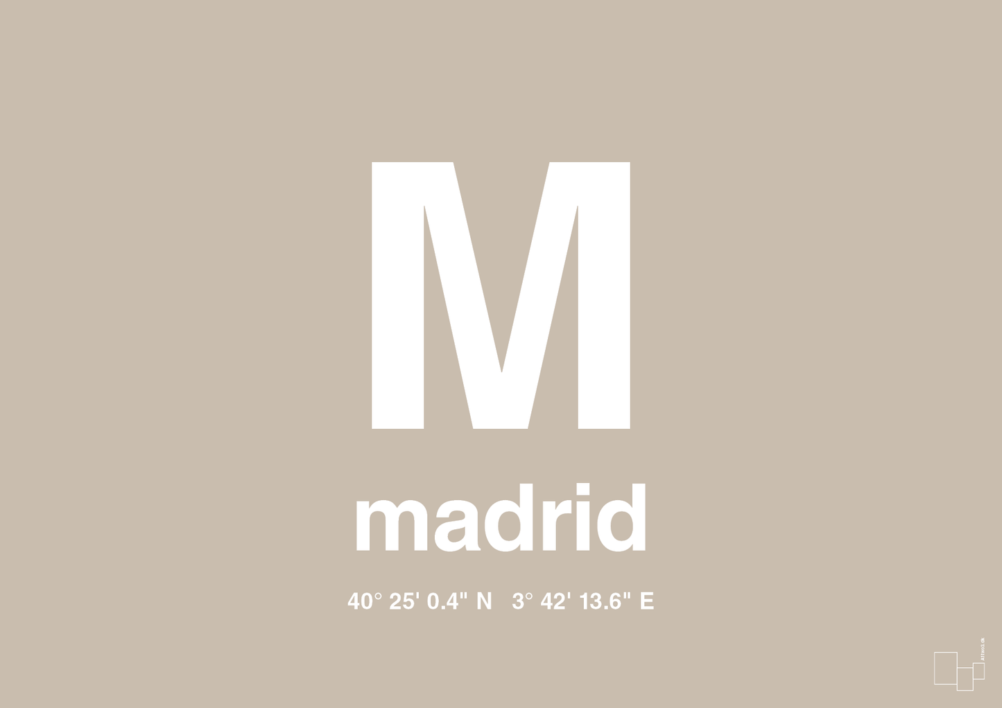 plakat: byplakat madrid med koordinater - creamy mushroom-Byer-A1two3