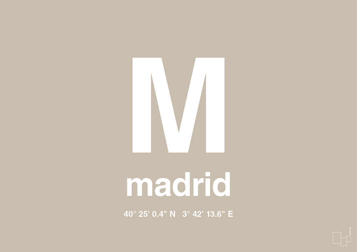 plakat: byplakat madrid med koordinater - creamy mushroom-Byer-A1two3