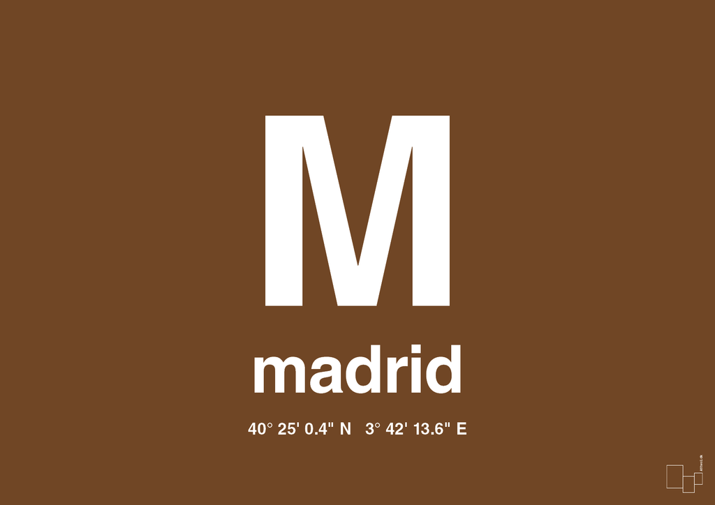 plakat: byplakat madrid med koordinater - dark brown-Byer-A1two3