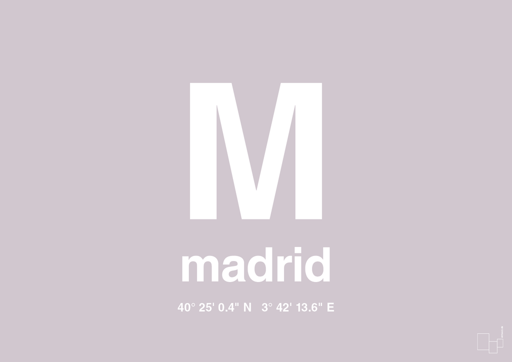 plakat: byplakat madrid med koordinater - dusty lilac-Byer-A1two3