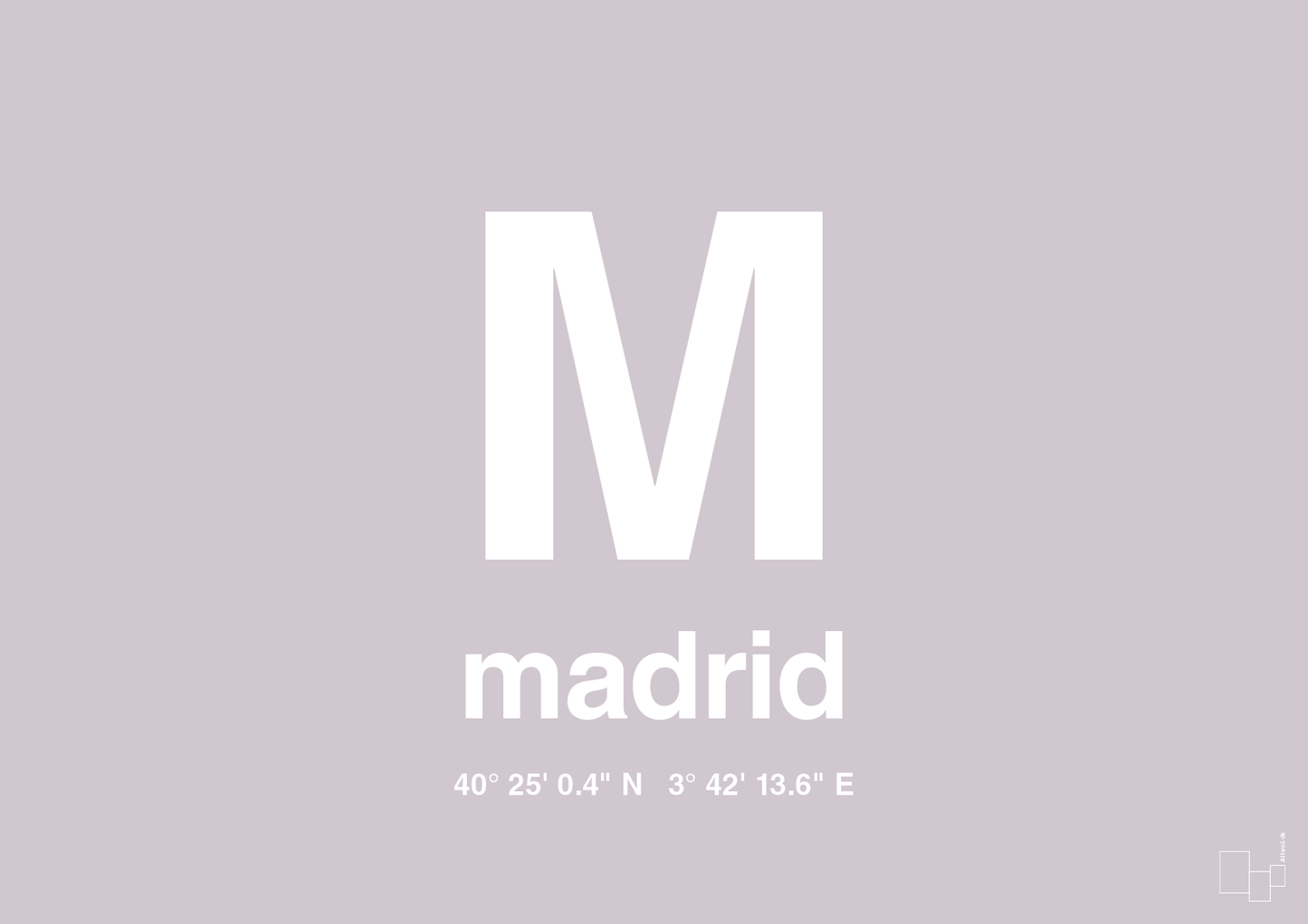 plakat: byplakat madrid med koordinater - dusty lilac-Byer-A1two3