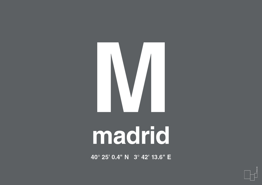 plakat: byplakat madrid med koordinater - graphic charcoal-Byer-A1two3