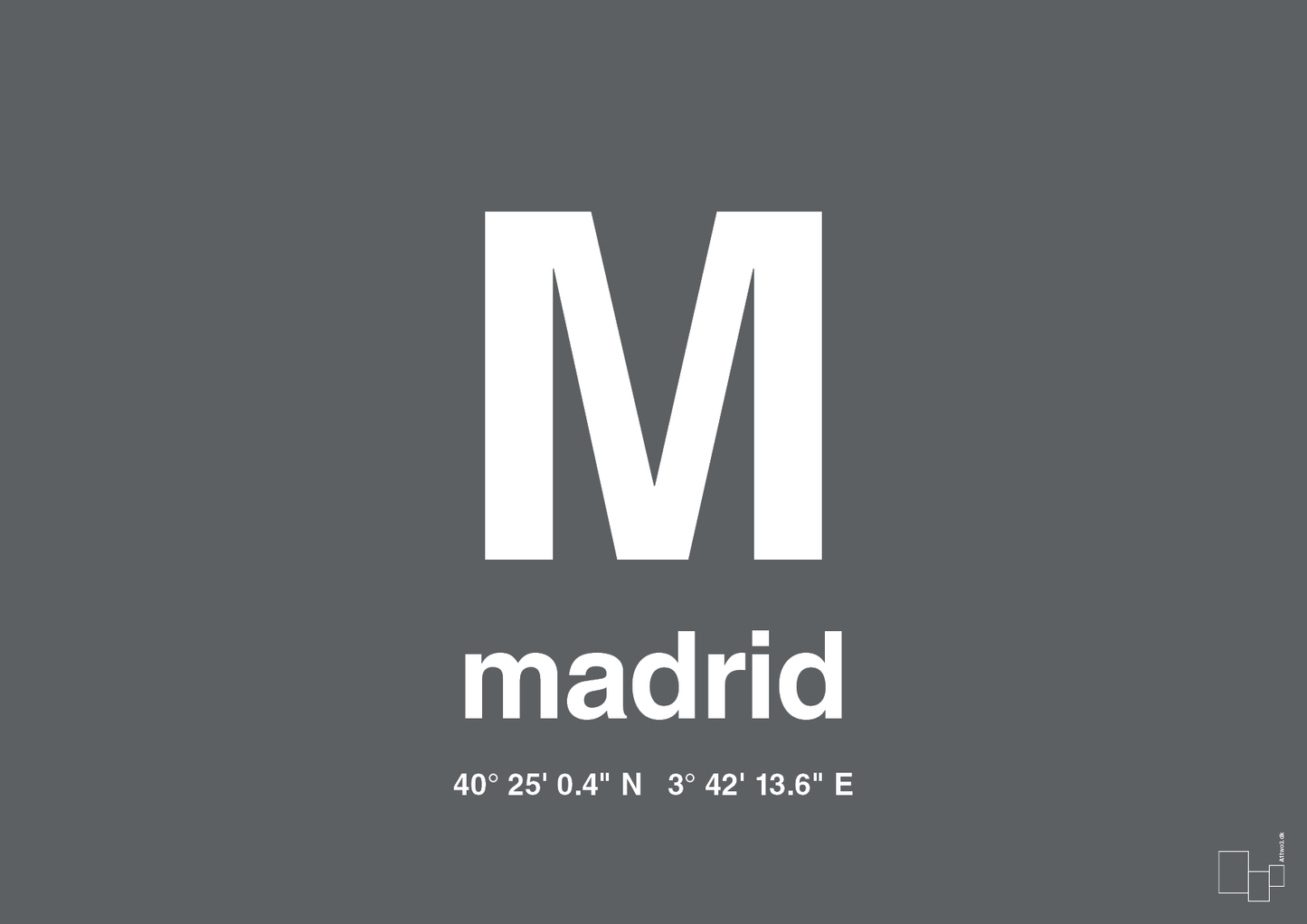 plakat: byplakat madrid med koordinater - graphic charcoal-Byer-A1two3