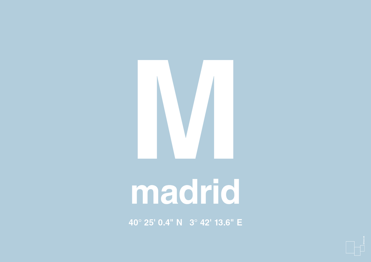plakat: byplakat madrid med koordinater - heavenly blue-Byer-A1two3