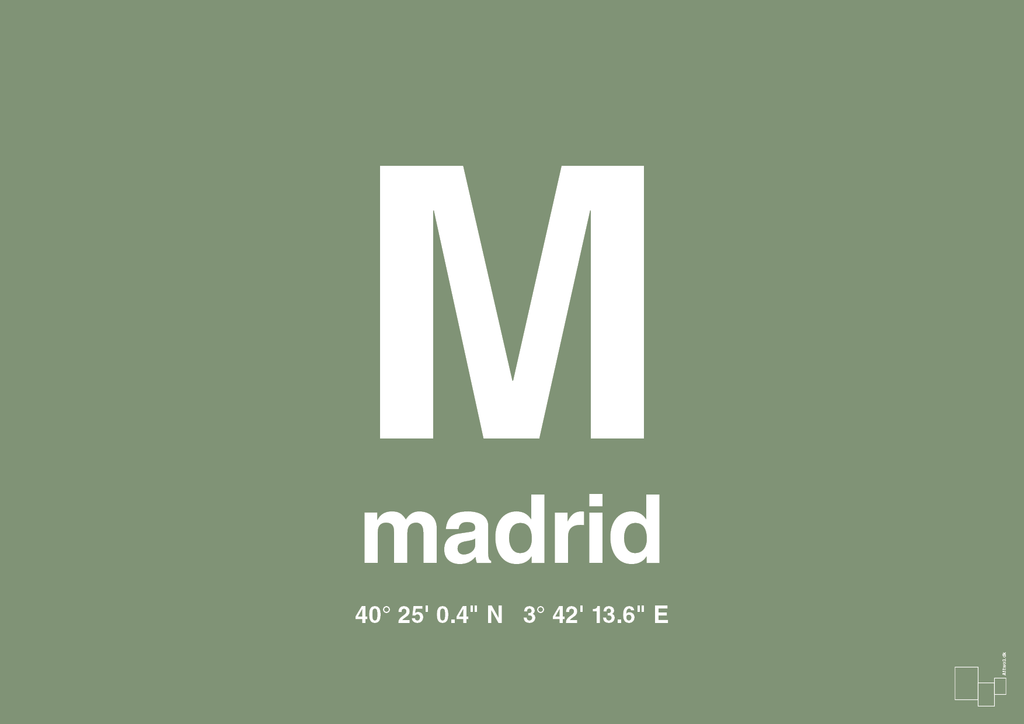 plakat: byplakat madrid med koordinater - jade-Byer-A1two3