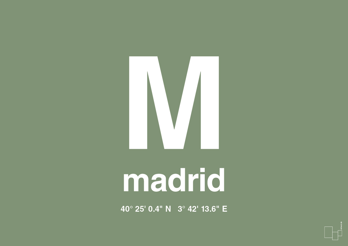 plakat: byplakat madrid med koordinater - jade-Byer-A1two3