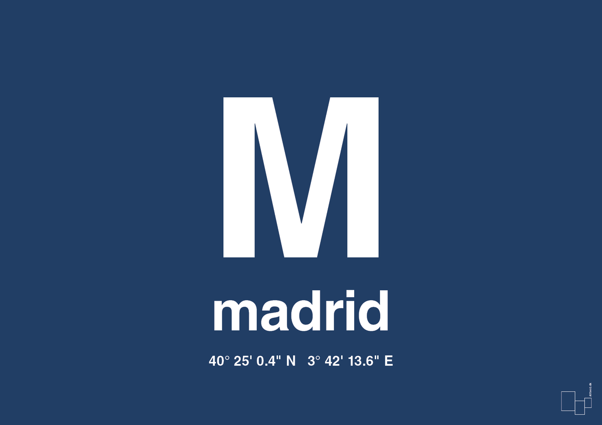 plakat: byplakat madrid med koordinater - lapis blue-Byer-A1two3