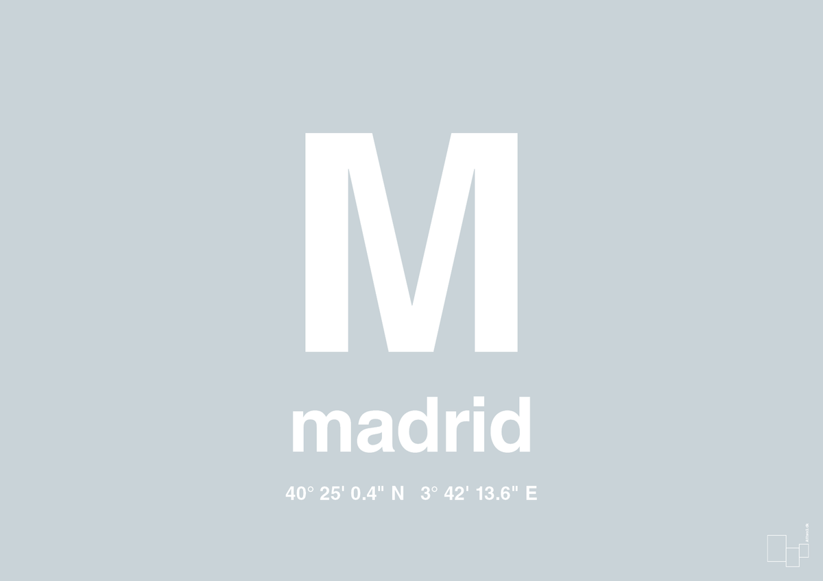 plakat: byplakat madrid med koordinater - light drizzle-Byer-A1two3