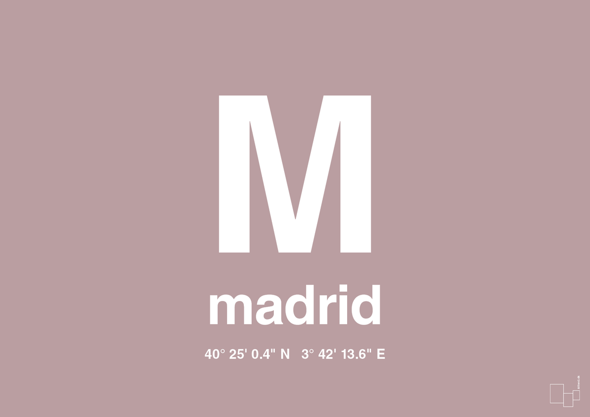 plakat: byplakat madrid med koordinater - light rose-Byer-A1two3
