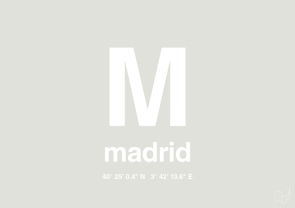 plakat: byplakat madrid med koordinater - painters white-Byer-A1two3