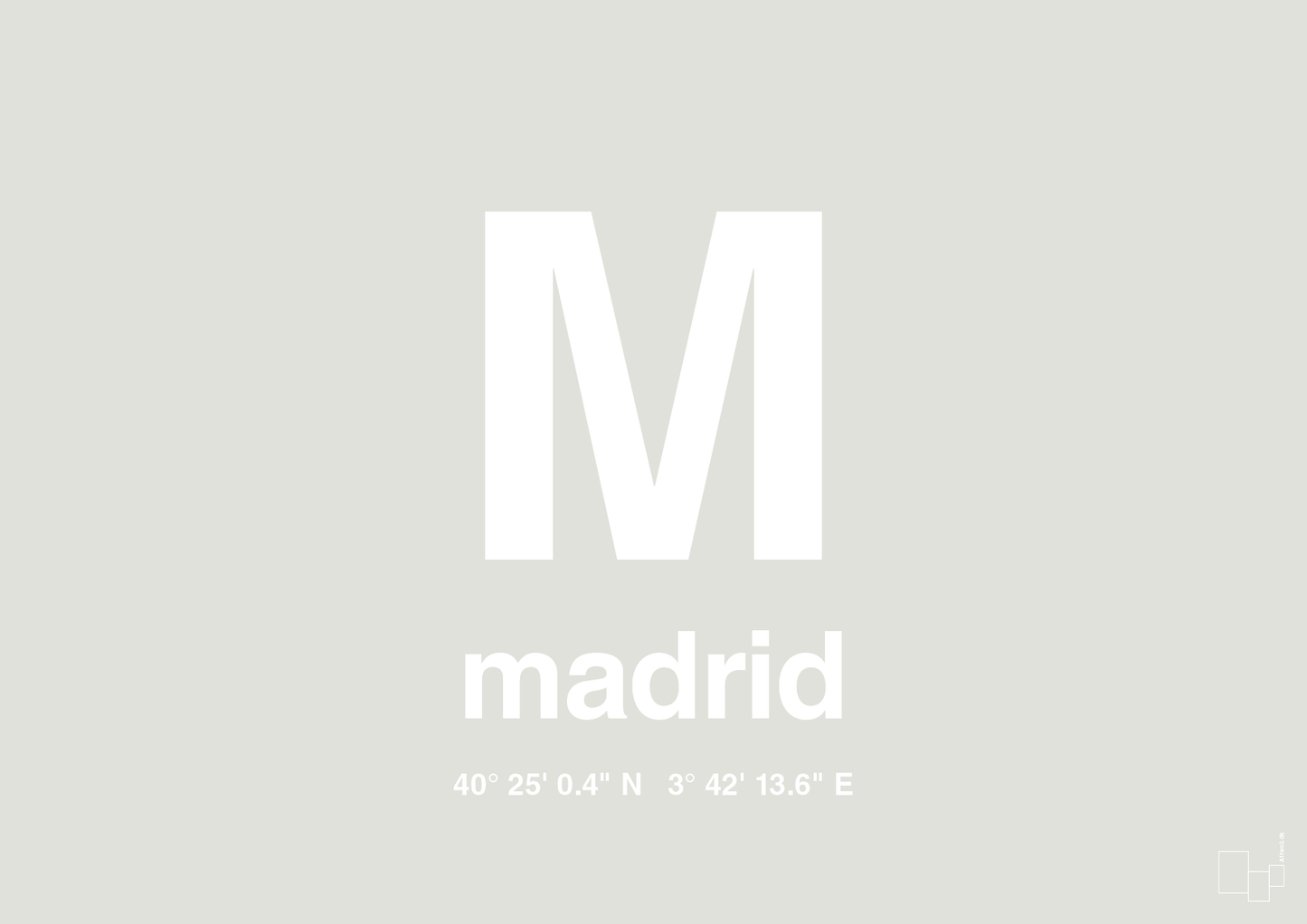 plakat: byplakat madrid med koordinater - painters white-Byer-A1two3
