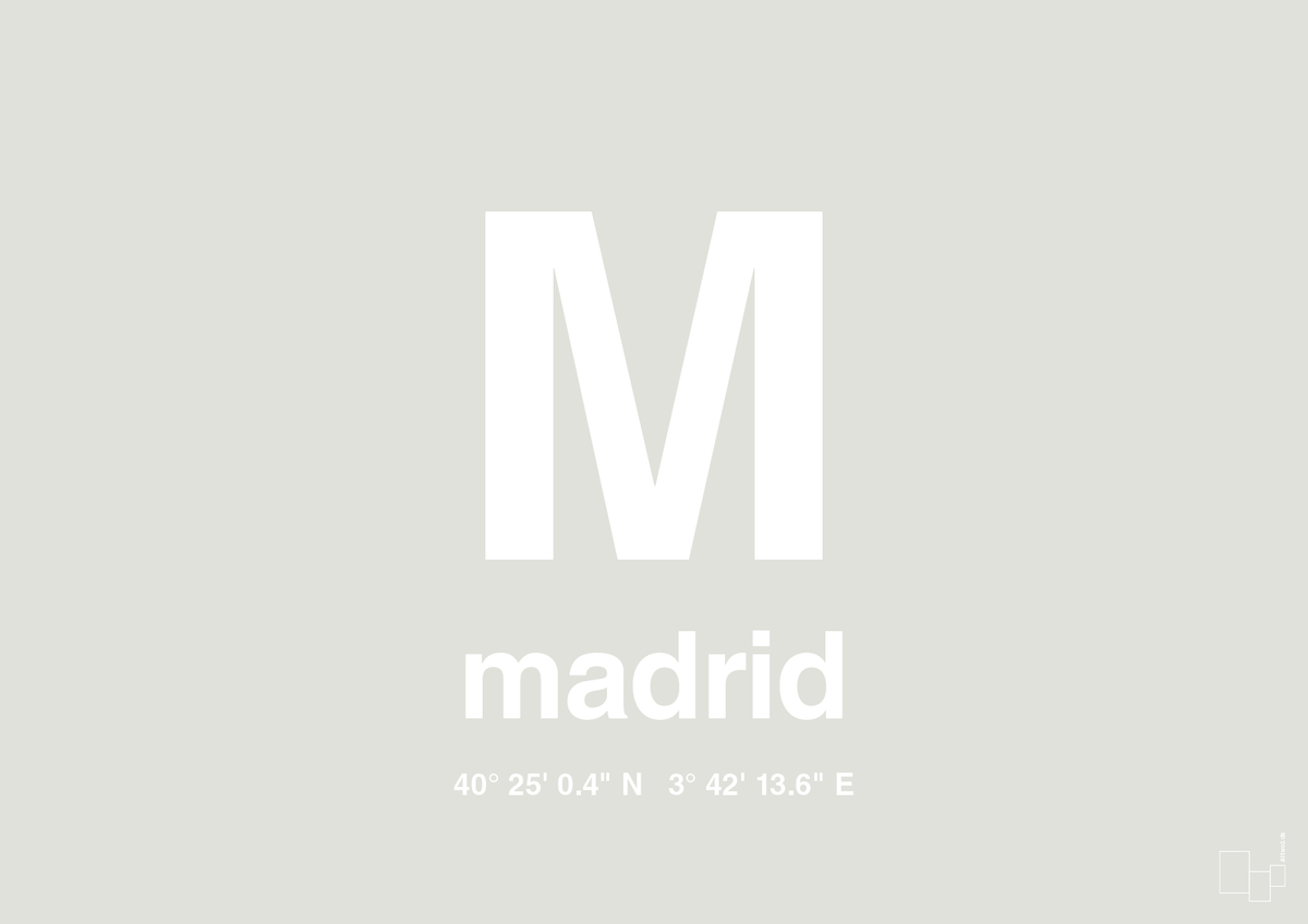 plakat: byplakat madrid med koordinater - painters white-Byer-A1two3