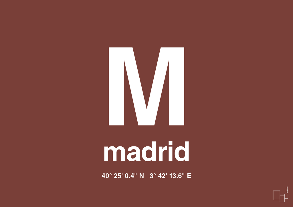 plakat: byplakat madrid med koordinater - red pepper-Byer-A1two3