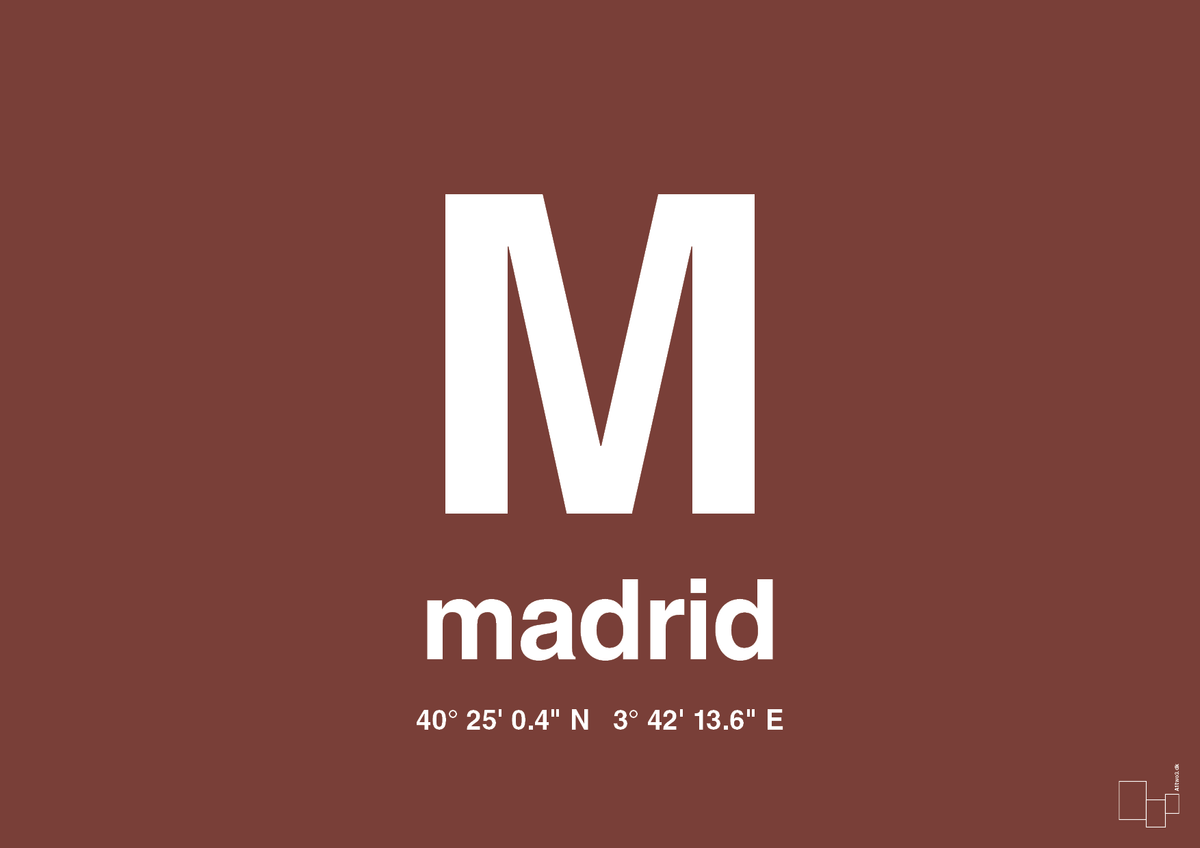 plakat: byplakat madrid med koordinater - red pepper-Byer-A1two3