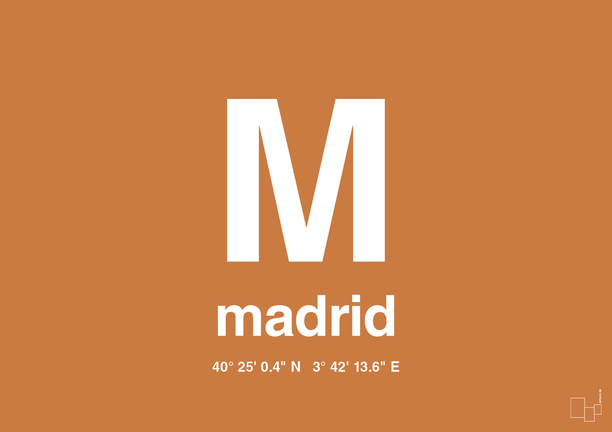 plakat: byplakat madrid med koordinater - rumba orange-Byer-A1two3