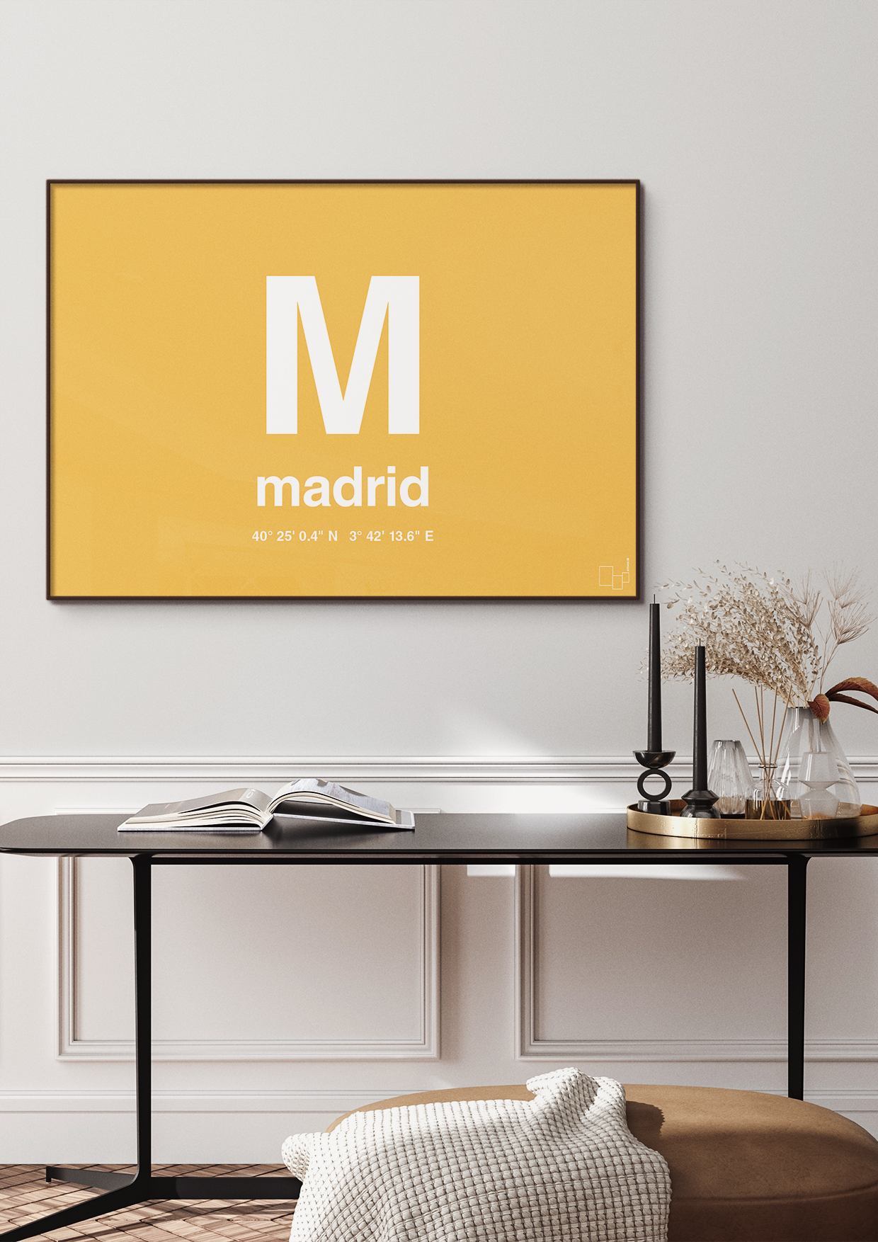 plakat: byplakat madrid med koordinater - graphic charcoal-Byer-A1two3