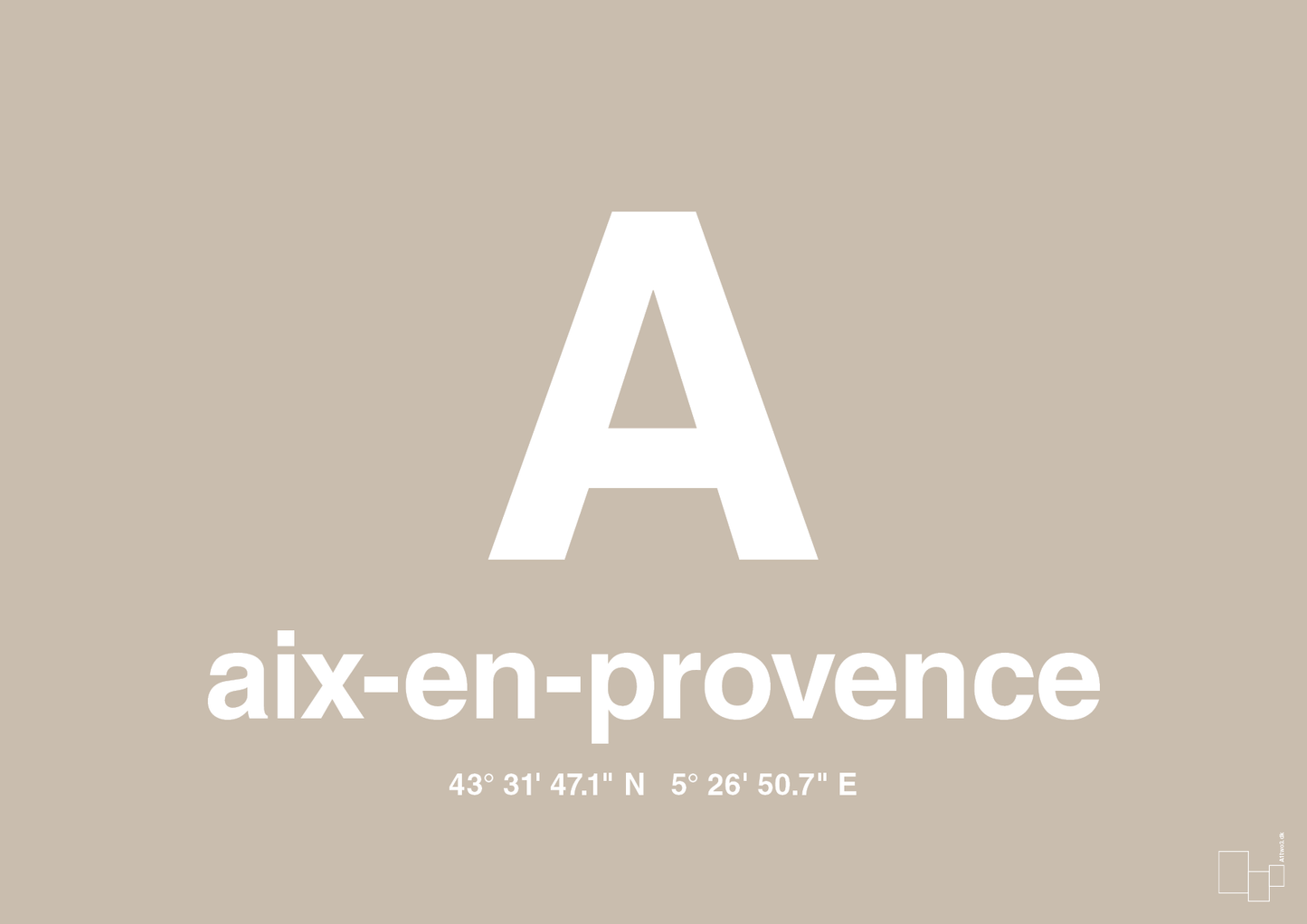 plakat: byplakat aix-en-provence med koordinater - creamy mushroom-Byer-A1two3