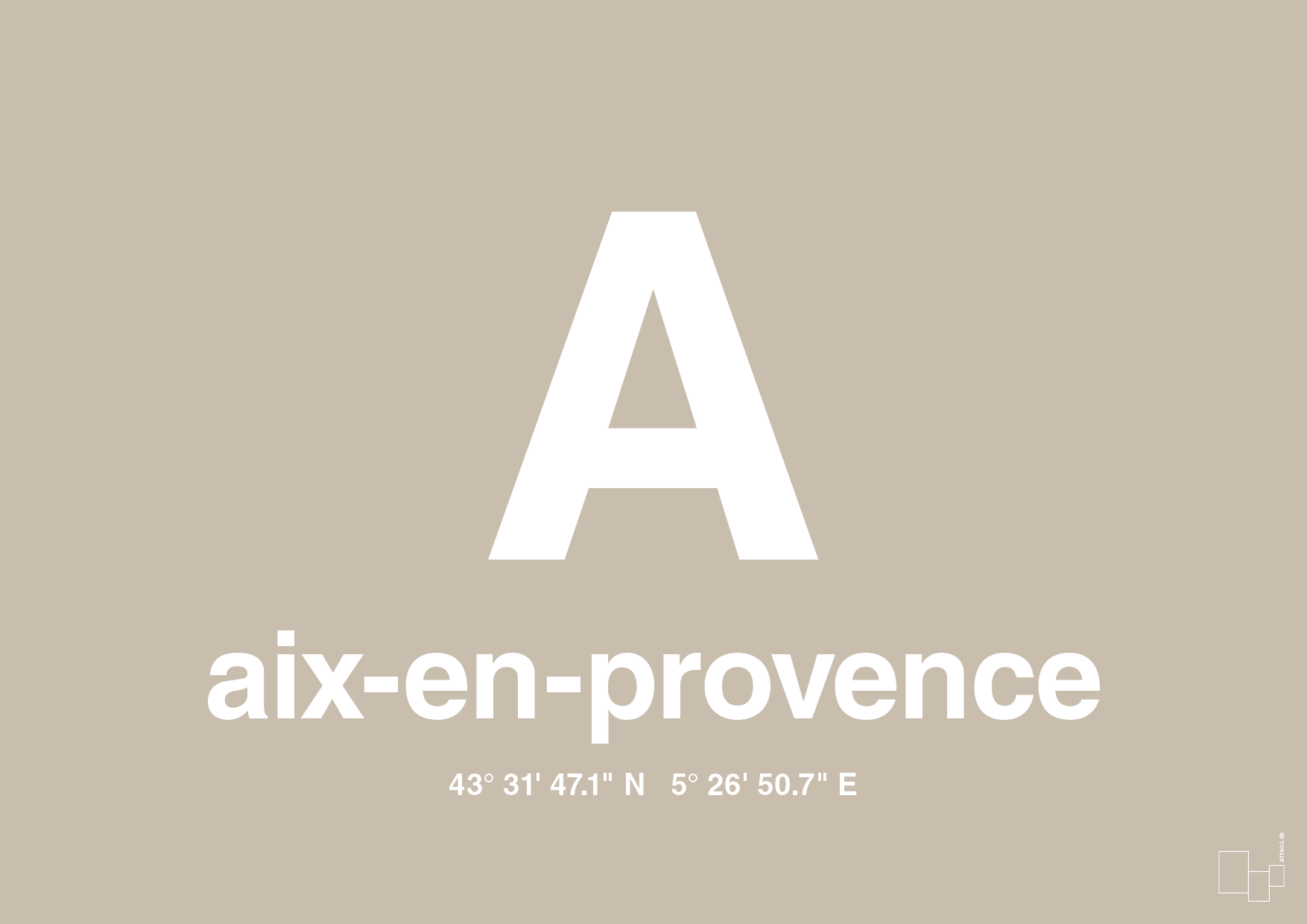 plakat: byplakat aix-en-provence med koordinater - creamy mushroom-Byer-A1two3