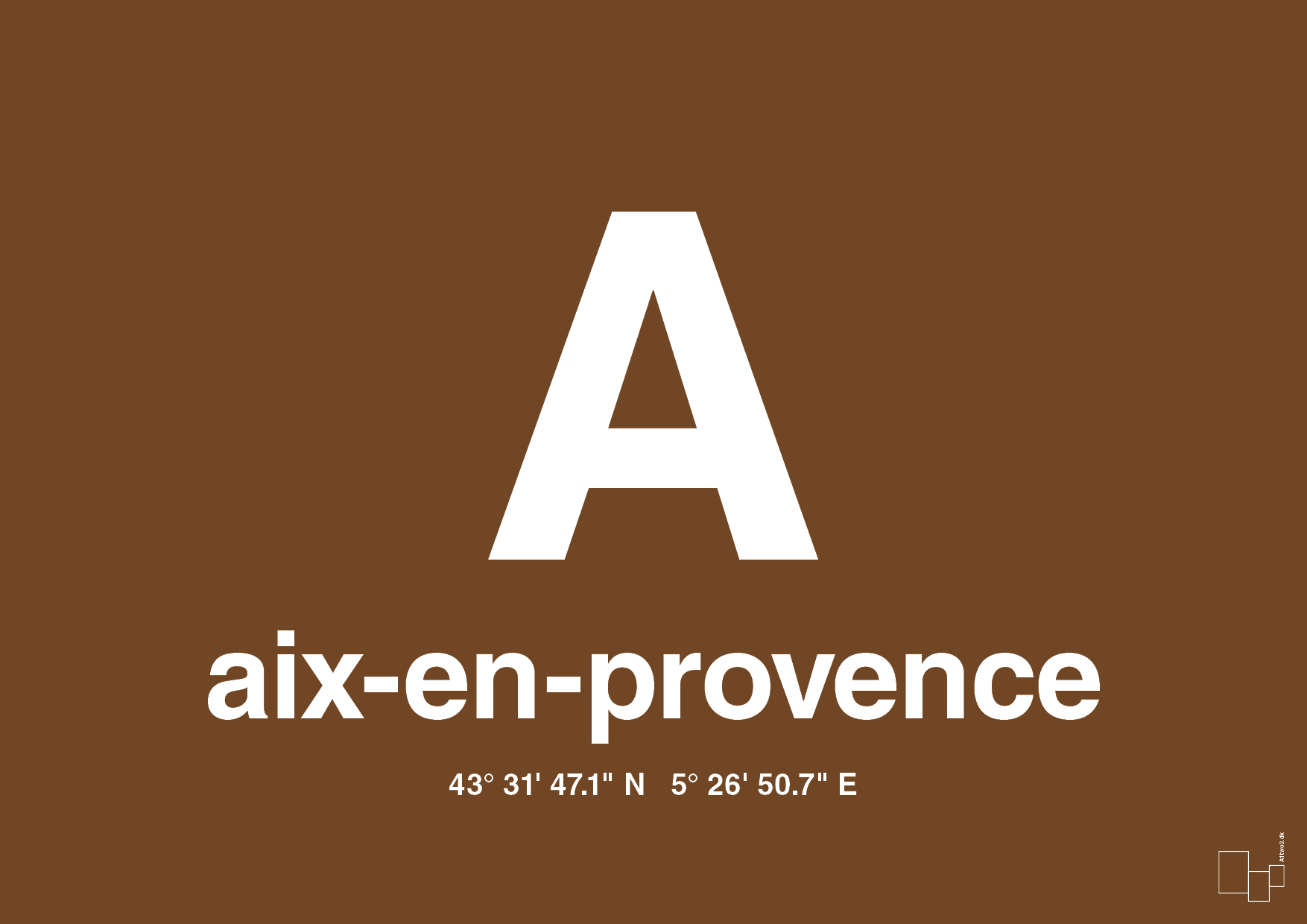 plakat: byplakat aix-en-provence med koordinater - dark brown-Byer-A1two3