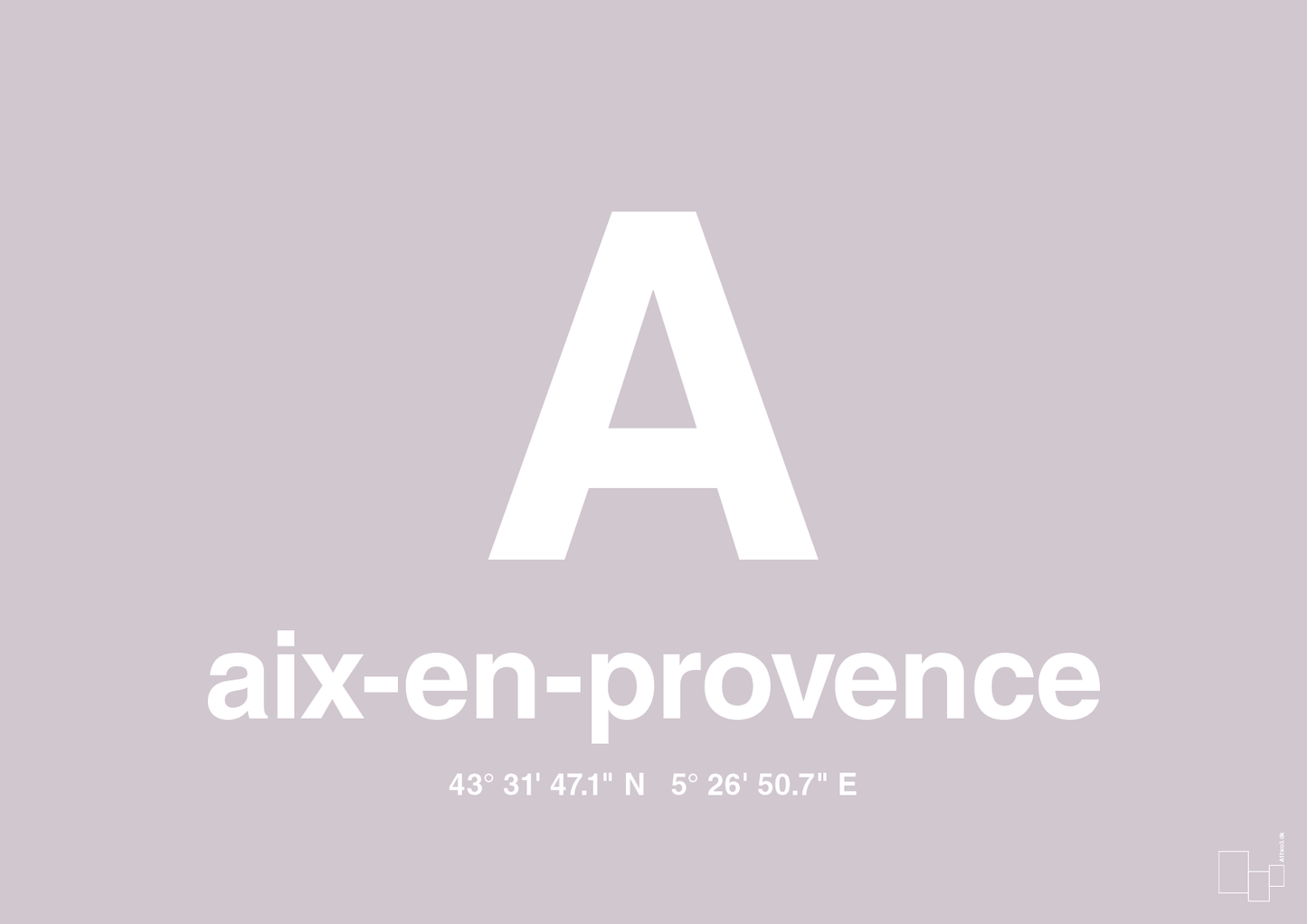 plakat: byplakat aix-en-provence med koordinater - dusty lilac-Byer-A1two3