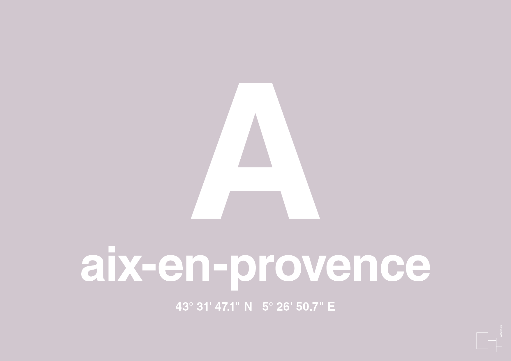 plakat: byplakat aix-en-provence med koordinater - dusty lilac-Byer-A1two3