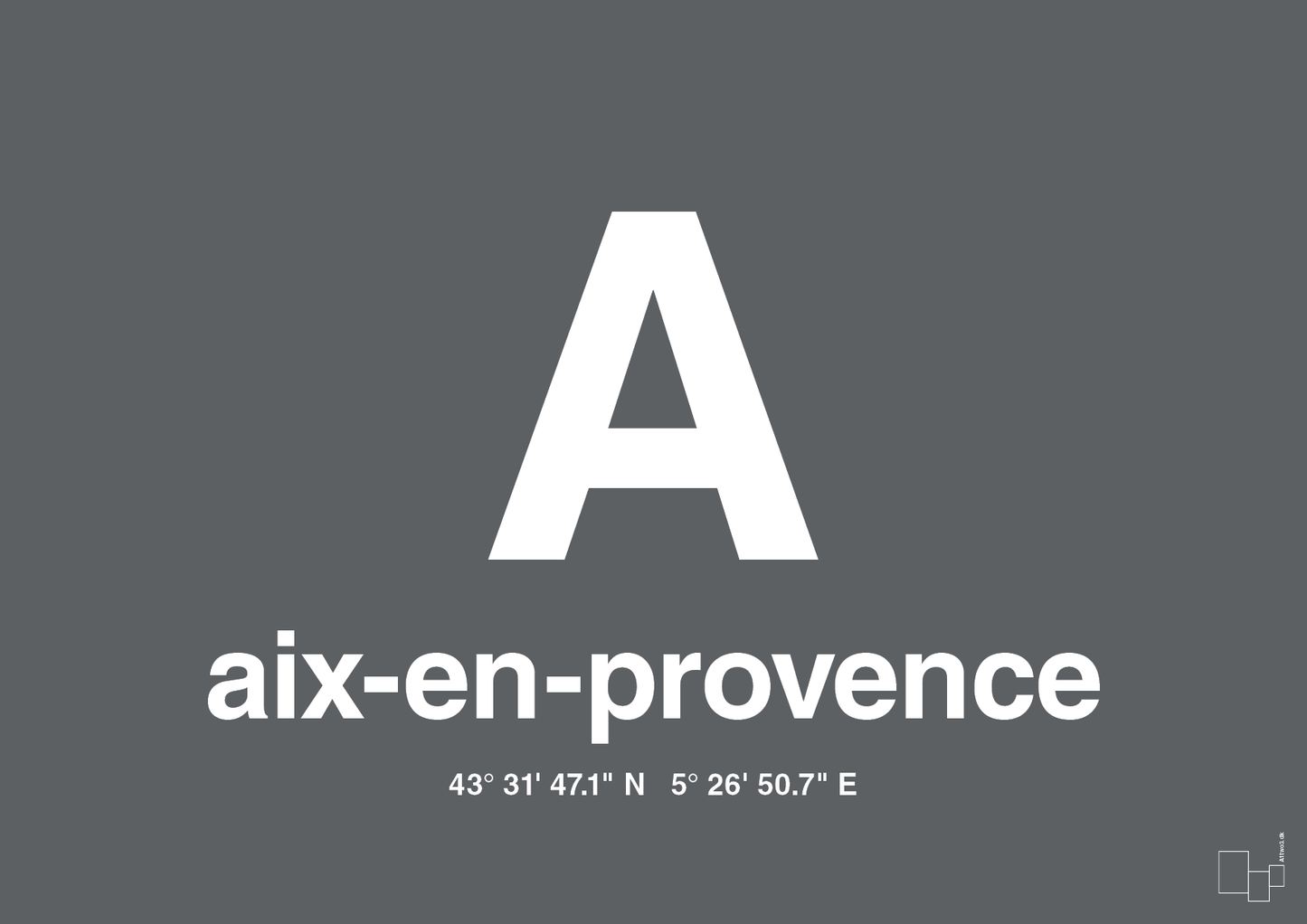 plakat: byplakat aix-en-provence med koordinater - graphic charcoal-Byer-A1two3