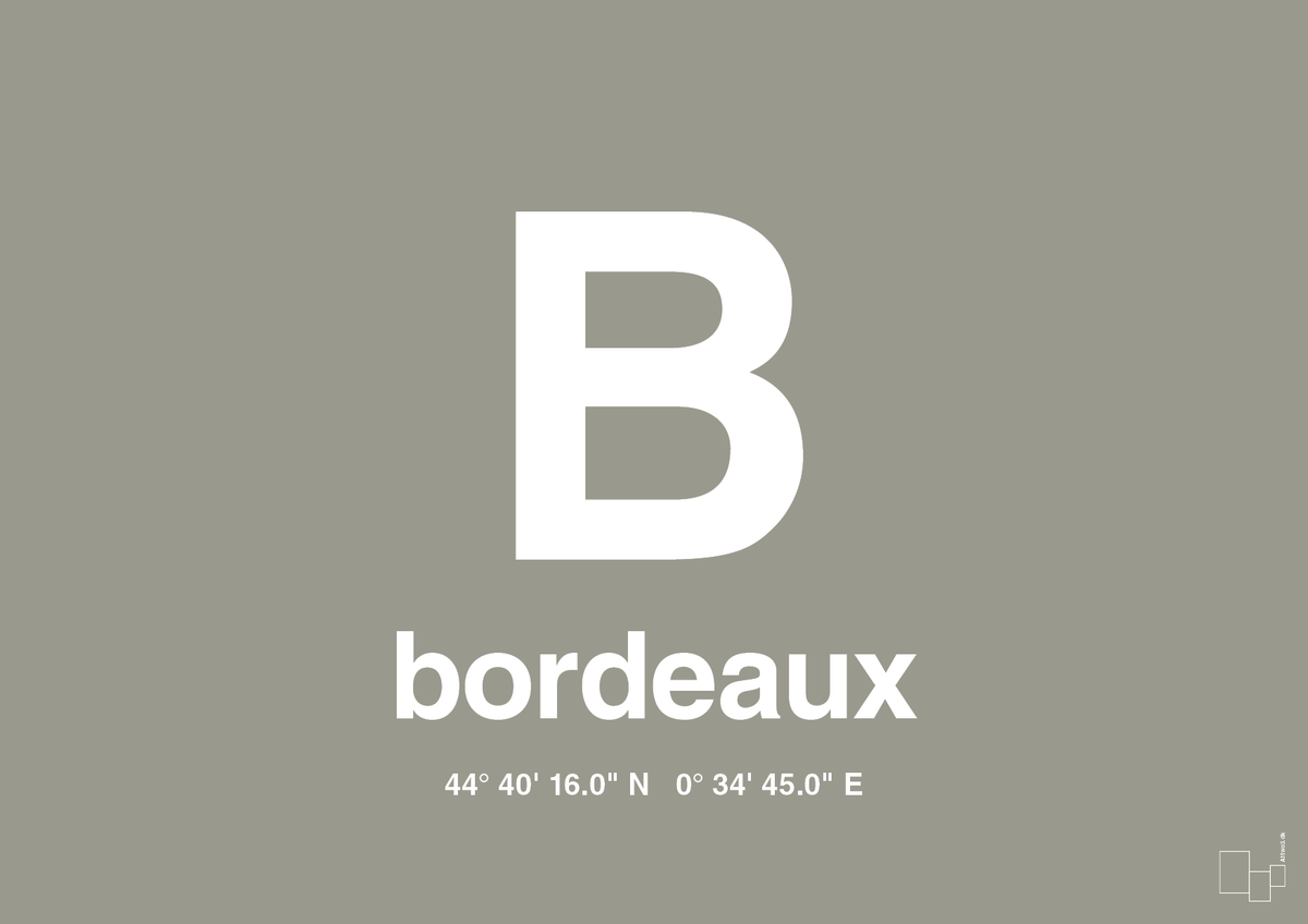 plakat: byplakat bordeaux med koordinater - battleship gray-Byer-A1two3