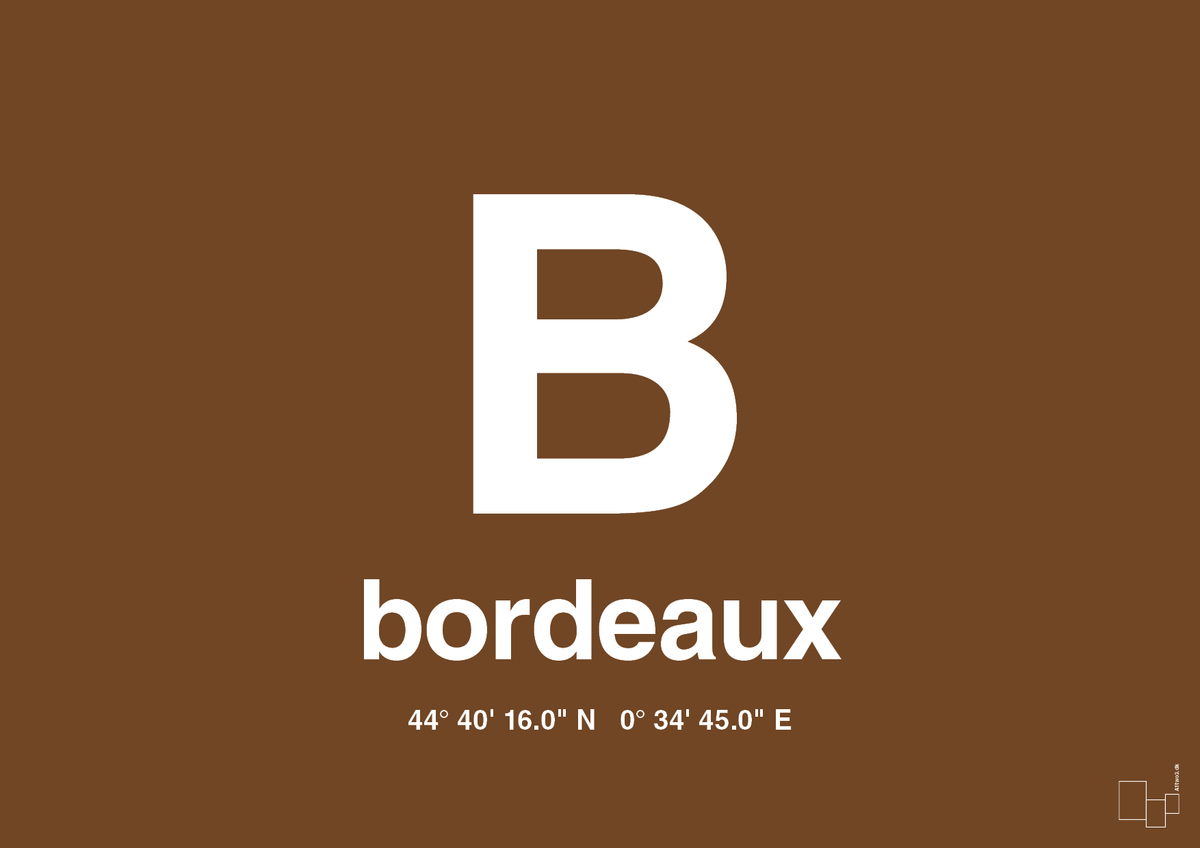 plakat: byplakat bordeaux med koordinater - dark brown-Byer-A1two3