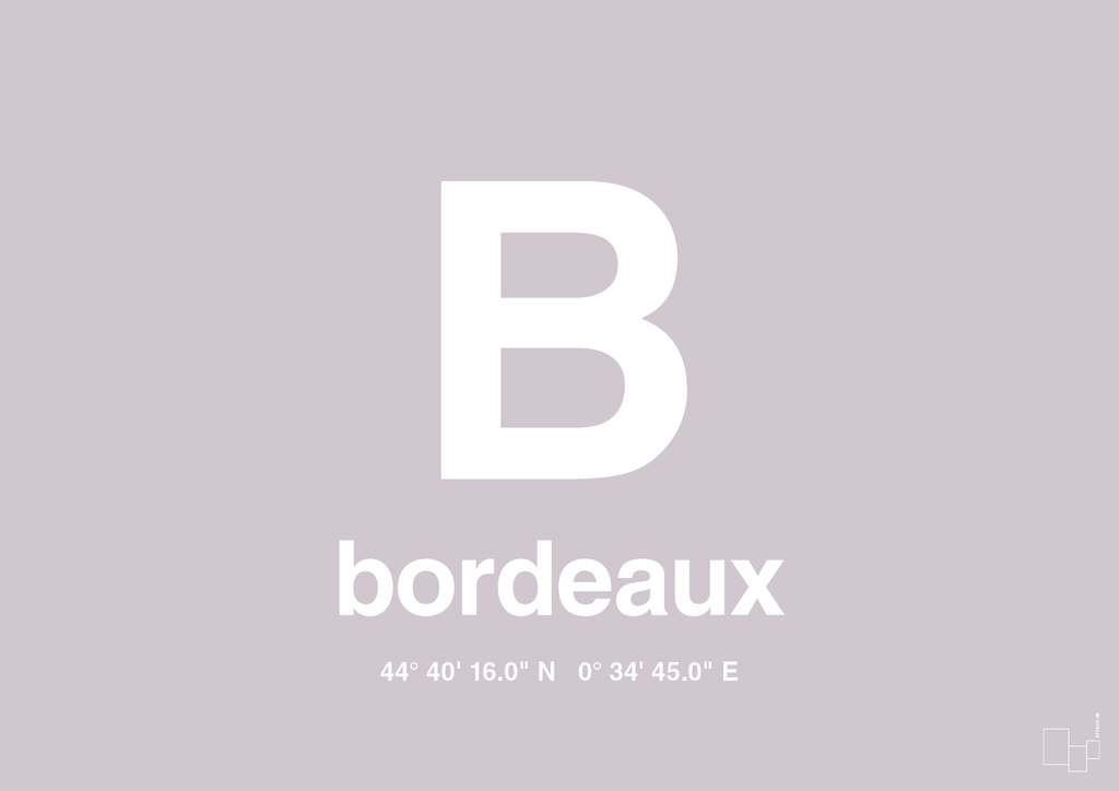 plakat: byplakat bordeaux med koordinater - dusty lilac-Byer-A1two3